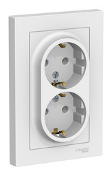 Розетка двухместная с рамкой Systeme Electric ATLASDESIGN, скрытый монтаж, с заземлением, винтовые клеммы, белый