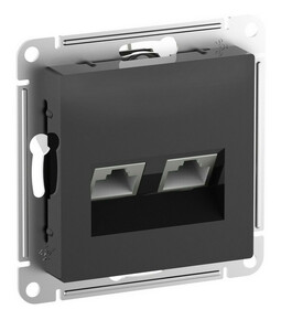 Розетка компьютерная 2xRJ45 Cat.6a Systeme Electric ATLASDESIGN, скрытый монтаж, карбон, ATN001088