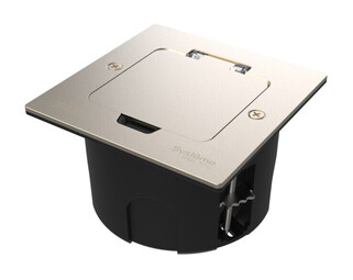 Systeme Elecrtic MultiDesk Никель Лючок на 2 модуля IP44 с монтажной коробкой для стены, фальшпола, стола, тип MDK20